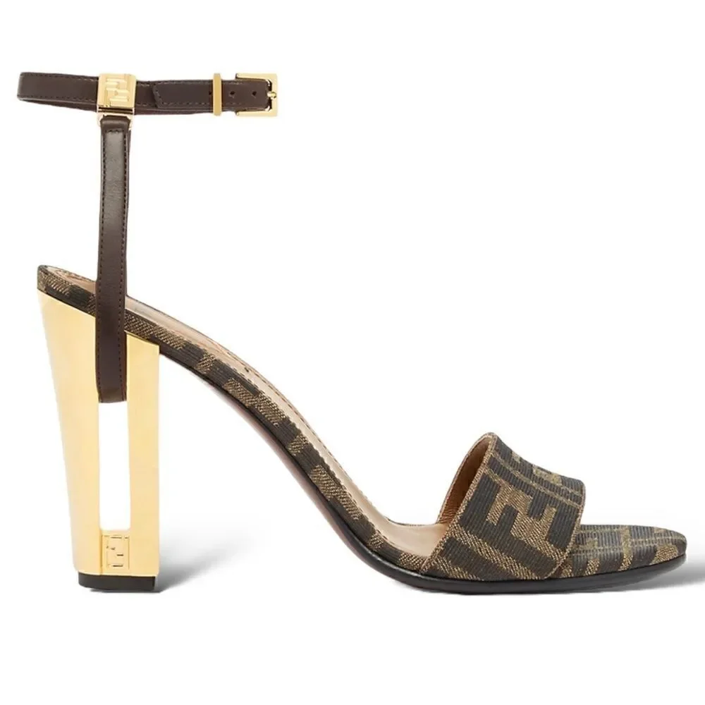 FENDI DELFINA FF & LEATHER SANDAL | Size: 38 |